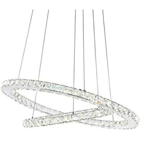 SILJOY Modern Galaxy Round Rings Crystal Chandeliers LED Pendant Ceiling Lights Fixtures Adjustable Chandelier Lighting for Dining Room Living Room Two Rings (15.7 - 23.6 Inches), 3-Color Changing