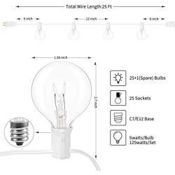 Outdoor String Light-25Feet G40 Globe Patio Lights with 26 Edison Glass Bulbs(1 Spare), Waterproof Connectable Hanging Light for Backyard Porch Balcony Deck Party Decor, E12 Socket Base, White