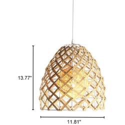 KWOKING Lighting Modern Weave Wicker Hanging Lamp Dome Pendant Light Natural Hemp Ball Rattan Chandelier Light Fixture for Hallway Dining Room - Style C