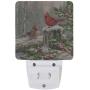 Vdsrup Winter Cardinal Birds Night Light Set of 2 Holly Berry Branches Snow Plug-in LED Nightlights Christmas Decorations Auto Dusk-to-Dawn Sensor Lamp for Bedroom Bathroom Kitchen Hallway Stairs