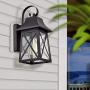 FLALINKO Outdoor Wall Sconce - 14'' Farmhouse Porch Light in Matte Black Finish with Clear Seedy Glass for Garage, Patio, Porch, Doorway, Entryway (Black, Single Pack)