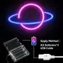 Neon Signs, NELOMO Neon Signs for Wall Decor Planet Neon Light Sign LED Neon Lights for Bedroom Battery & USB Powered Neon Signs for Bedroom Home Room Bar Party Wedding Christmas (Blue and Pink)