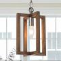 Pendant Light, Small Chandelier in Wood and Antique Silver Metal Finish, Farmhouse Light Fixture for Kitchen Island, Foyer, Hallway, Dining Room