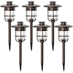 Solpex Solar Path Lights Outdoor, Glass and Bronze Finished, 2 Bright LEDs per Light, Waterproof Automatic Solar Lights Outdoor for Patio, Yard, Lawn, Garden and Landscape-Warm White (6 Pack)
