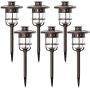 Solpex Solar Path Lights Outdoor, Glass and Bronze Finished, 2 Bright LEDs per Light, Waterproof Automatic Solar Lights Outdoor for Patio, Yard, Lawn, Garden and Landscape-Warm White (6 Pack)