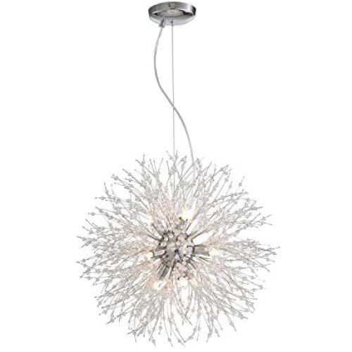 Chandelier Fireworks Pendant Lighting Modern LED Stainless Steel Crystal Ceiling Light Fixtures for Dining Room Bathroom Bedroom Livingroom, Dia 19.7 inch, 9-Light