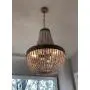 Newrays Wood Beaded Chandelier Pendant Three Lights Gray White Finishing Retro Vintage Antique Rustic Kitchen Ceiling Lamp Light Fixtures(Middle)