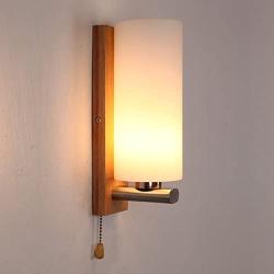 Loft Industrial Vintage Glass Wall Lights Lamp Shades Retro Oak Wood Edison E27 Wall Sconces for Bedside Bedrooms Living Dining Room with Pull Switch Decor