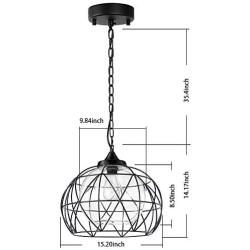 Wellmet 1-Light Hanging Lights,14.5 Inch Outdoor Chandelier Black Cage Pendant Lighting with Glass Shades,Porch Gazebo Barn Light Fixture Perfect for Dining Room,Bar,Aisle,Hallway,Entryway,Foyer