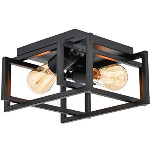 Industrial Flush Mount Light with Black Shade 2-Light Rustic Mount Ceiling Light Fixture for Bathroom Bedroom Hallway Foyer Entryway Living Room Study Farmhouse (Black) Industrial Flush Mount Light with Black Shade 2-Light Rustic Mount Ceiling Light Fixture for Bathroom Bedroom Hallway Foyer Entryway Living Room Study Farmhouse (Black)