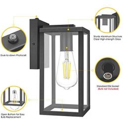 Dusk to Dawn Sensor Outdoor Wall Lantern, Exterior Wall Light Fixture with E26 Base Socket, Wall Mount Sconce Waterproof Anti-Rust Matte Black Wall Lamp with Clear Glass for Garage Doorway Porch