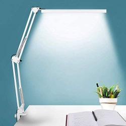 LED Desk Lamp, BZBRLZ Metal Swing Arm Lamp, Eye-Caring Architect Task Lamp, Dimmable Office Table Lamp with 3 Color Modes, 10 Brightness Levels & Adapter, Memory Function(White), 10W