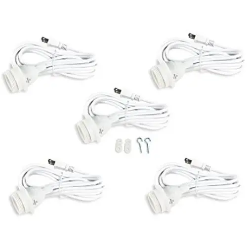 Wallniture Fiore 15 Feet Hanging Lantern Cord Room Decor for Pendant Light Bulbs Socket Set of 5, White
