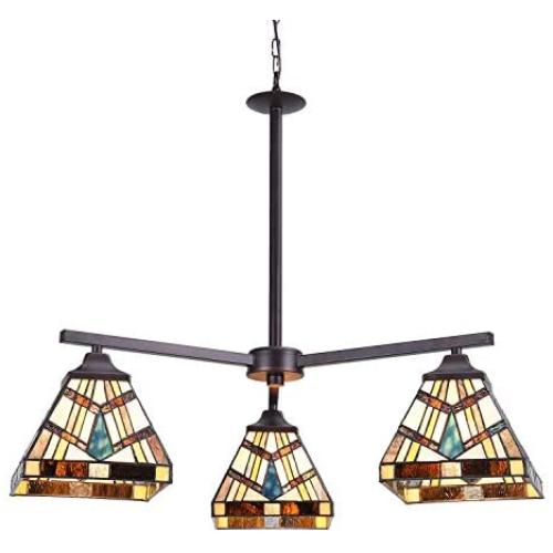 Capulina Tiffany Dining Room Light 3-Light Stained Glass Chandeliers Hanging Light Tiffany Dining Table Lights Vintage Style Chandelier Kitchen Lighting