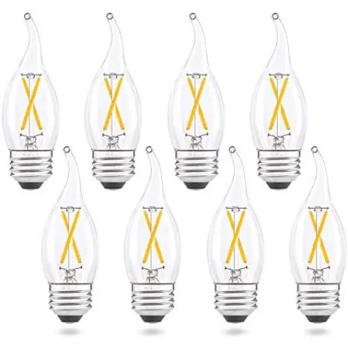 AIELIT CA10 Candelabra LED Light Bulb 25 Watt Equivalent, Warm White 2700K, Dimmable (0 - 100%), 2W E26 Vintage Flame Tip Filament LED Bulbs for Chandelier, Pendant Lights, Lamp Post in Room, 8-Pack