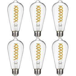 EMITTING ST19(ST58) 6W Vintage Edison LED Bulb, Warm White 2700K, Antique Flexible Spiral LED Filament Light Bulb, Dimmable 600lm, 6W Equivalent to 60W, E26 Base (ST58-6W- 2700K-6 Pack)