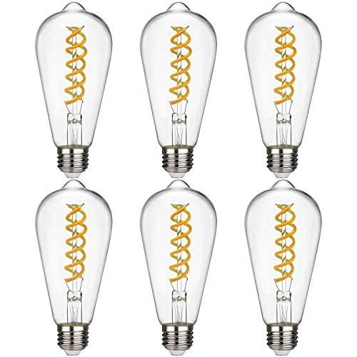 EMITTING ST19(ST58) 6W Vintage Edison LED Bulb, Warm White 2700K, Antique Flexible Spiral LED Filament Light Bulb, Dimmable 600lm, 6W Equivalent to 60W, E26 Base (ST58-6W- 2700K-6 Pack)