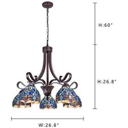 Capulina Tiffany Dining Room Light 5-Light Stained Glass Chandeliers Hanging Light Dragonfly Dining Table Lights Vintage Style Chandelier Kitchen Lighting