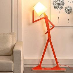 HROOME Cool Creative Floor Lamps Wood Tall Decorative Reading Standing Swing Arm Light for Kids Boys Girls Living Room Bedroom Office Farmhouse - with LED Bulb (Orange)