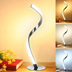 Modern Spiral Table Lamp for Living Room, LED Brightness Dimmable Bedside Lamp for Bedrooms, Silver Desk Lamp Nightstand Touch Lamp 3 Colors 3000K 4000K 5000K Warm Natural Cold White Light Decoration