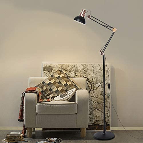 FunDiscount LED Floor Lamp with Heavy Duty Metal Base, Adjustable Flexible Architect Sewing Arm Standing Light Modern Reading Task Lighting with On/Off Switch for Living Room Bedroom Office (Black)