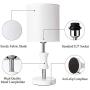 White Bedside Desk Table Lamp, Modern Fabric Shade Desk Lamp Nightstand for Bedroom Living Room End Table