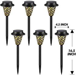 LeiDrail Solar Pathway Lights Outdoor Garden Path Light Warm White LED Black Metal Stake Landscape Lighting Waterproof Decorative for Yard Patio Walkway Lawn In-Ground Spike - 6 Pack