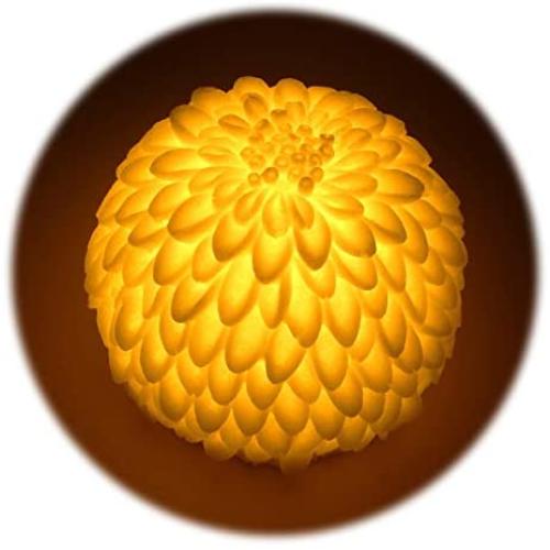 Dahlia Night Lights w Timer for Your Daughters, White Finish, Yellow Glow Lamp for Bedroom, Nightstand Shelf Decoration, Battery Operated