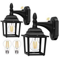 Dusk to Dawn Sensor Outdoor Wall Lanterns 2 Pack, 750 Lumen LED Bulbs Included, Exterior Light Fixtures Wall Mount, Anti-Rust Aluminum Waterproof Porch Light with Clear Glass for Entryway Garage Patio