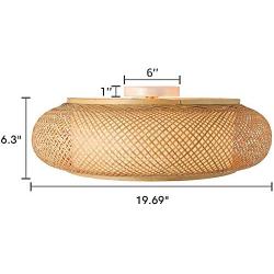 KWOKING Lighting Industrial Handmade Flush Mount Ceiling Light Loft Bamboo Rattan Lantern Light 3 Lights Vintage Hanging Light 19.69 inches