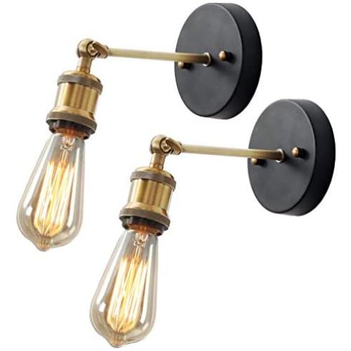 Tipace Industrial Black Metal Retro Edison Wall Light Fixture 2 Pack , Brass Arm Swing Small Wall Sconce for Farmhouse Bedroom Kitchen Living Rooms Aisle Gallery Barn(Bulbs not Included)