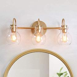LALUZ Bathroom Light Fixtures, Gold Vanity Light Fixture with Clear Glass Shades for Bathroom, Powder Room, L 22'' x H 9'' x W 7''