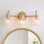 LALUZ Bathroom Light Fixtures, Gold Vanity Light Fixture with Clear Glass Shades for Bathroom, Powder Room, L 22'' x H 9'' x W 7''