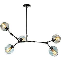 Coococ Sputnik Chandelier Modern 6 Lights E26 Chandelier Mid Century Pendant Lighting Adjustable Ceiling Light Fixture for Hallway Bar Kitchen Dining Room-Blue 5 Head
