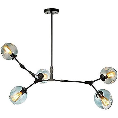 Coococ Sputnik Chandelier Modern 6 Lights E26 Chandelier Mid Century Pendant Lighting Adjustable Ceiling Light Fixture for Hallway Bar Kitchen Dining Room-Blue 5 Head