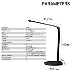 Stylish Metal LED Desk lamp, Unlimited Color Modes, 7 Brightness Levels, Touch Control, 10W for Living Room, Bedroom, Office, with USB Port for Charging Output (Black)