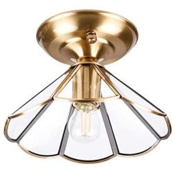 Gaze Vintage Brass Semi Flush Mount Ceiling Light (6.29'' H) Clear Glass Cone Shape Ceiling Lamp for Bedroom,Living Room,Foyer,Hallway,Entrance