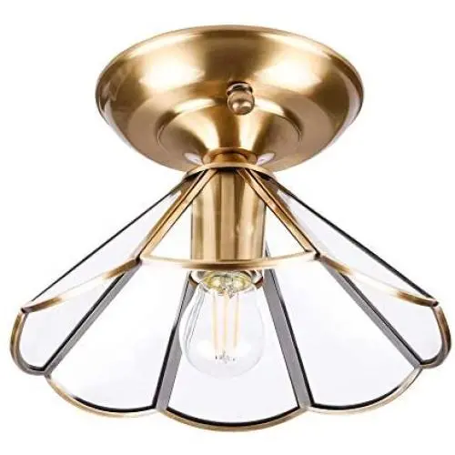 Gaze Vintage Brass Semi Flush Mount Ceiling Light (6.29'' H) Clear Glass Cone Shape Ceiling Lamp for Bedroom,Living Room,Foyer,Hallway,Entrance