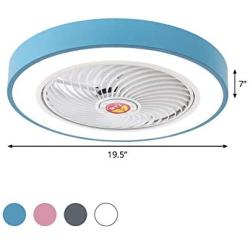 BAYCHEER Acrylic Circle Semi Flush Mount Lighting LED Ceiling Fan Lamp with Remote Control 3 Light Color Changeable Enclosed Fandelier Lamp for Living Room Kitchen Kids Room Hall,Blue