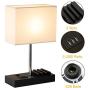 USB Table Lamp, Briever Multi-Functional Desk Lamp with 3 USB Charging Ports and Phone Charge Dock, Black Wood Charging Station and Organizer, Perfect Light for Bedroom,Guest Room,Living Room,Office