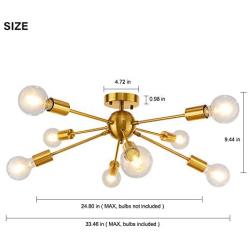 LynPon Sputnik Chandelier 8 Light Mid Century Gold Electroplated Brass Industrial Vintage Ceiling Light Fixture for Kitchen Dining Room Bedroom Hallway Lighting