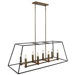 48'' Wide 8-Light Open Frame Industrial Style Rectangular Bronze Linear Chandelier Ceiling Lamp Dining Room