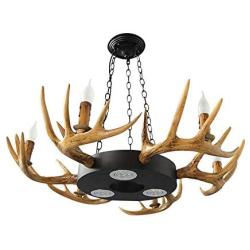 LITFAD 6 Lights Antlers Chandelier Light Fixture Rustic Style Candle Pendant Light Resin and Metal Lodge Hanging Ceiling Light in Brown for Dining Room Living Room Cafe Restaurant