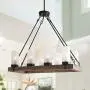 GEPOW Farmhouse Wood Chandelier, Rectangular Kitchen Island 8 Light Fixture with Frosted Glass Shades for Dining Room, Bedroom and Foyer