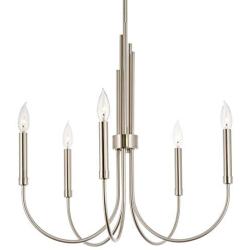 Kira Home Helene 22'' 5-Light Modern Chandelier, Adjustable Hanging Height, Brushed Nickel Finish