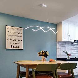 Ganeed Modern Wave Chandelier 2-Lights Dimmable LED Pendant Light with Remote Control Adjustable Height 40W Hanging Lamp Fixture for Dining Table Kitchen Islan Bedroom Living Room(White)