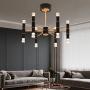 Joyxeon Modern 12-Light Black Chandelier, LED Pendant Lighting, Gothic Dining Room Chandeliers, Post Flush Mount Ceiling Light Fixture for Living Room Kitchen Bedroom Entryway, 3000K High Brightness