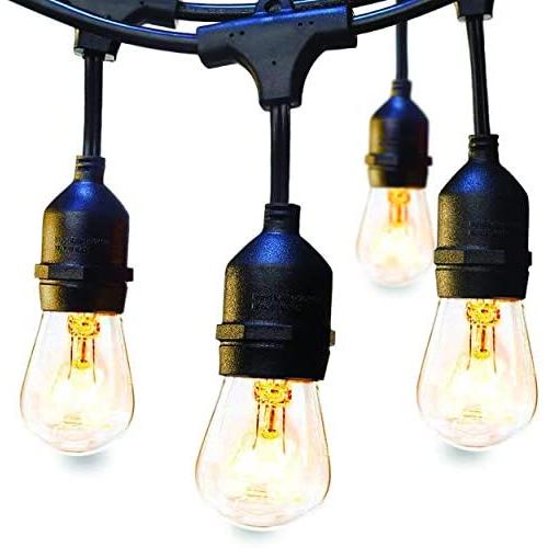 Outdoor String Lights - 48-Foot Black String Lights with 15 Hanging E26 Bulbs - UL Listed - Water Resistant and Heavy Duty Porch, Bistro, Yard, or Patio Lights - Easy to Install and to Extend