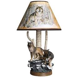 LITFAD Study Room Table Lamp Wolf Desk Light Resin 1 Light Animal Theme Brown LED Reading Light, Creative Bedside Lamp with Painted PS Lampshade for Bedroom, Living Room, Kids Room