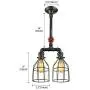 Industrial Vintage Brushed Iron Cage Ceiling Lamp Chandelier - LITFAD Edison Ceiling Light Island Light Double LED Hanging Lantern with Red Valve Water Pipe Pendant Light with 2 Lights